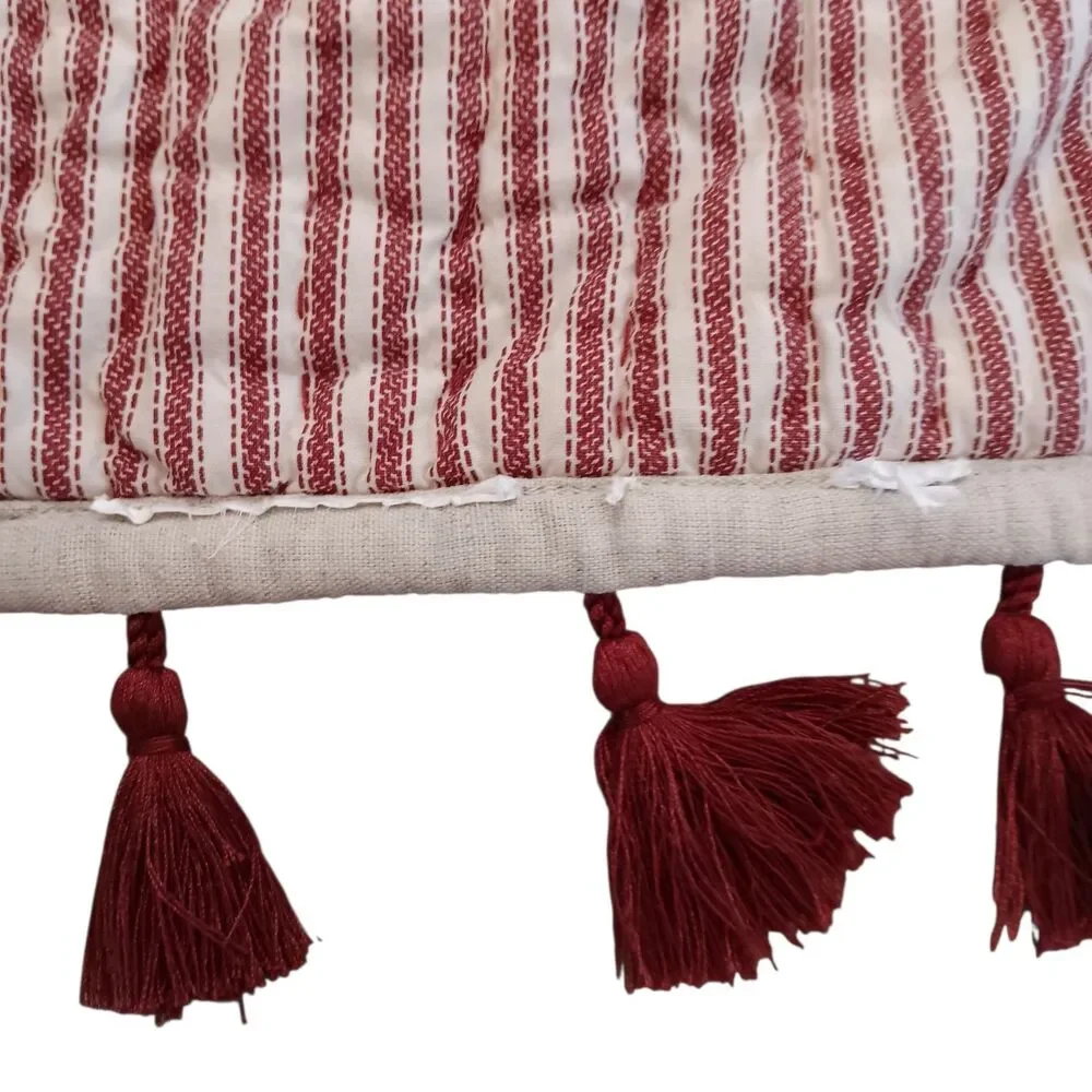 Pottery Barn Nellie Pick Stitch Red & Cream Reversible King Quilt & 2 Shams